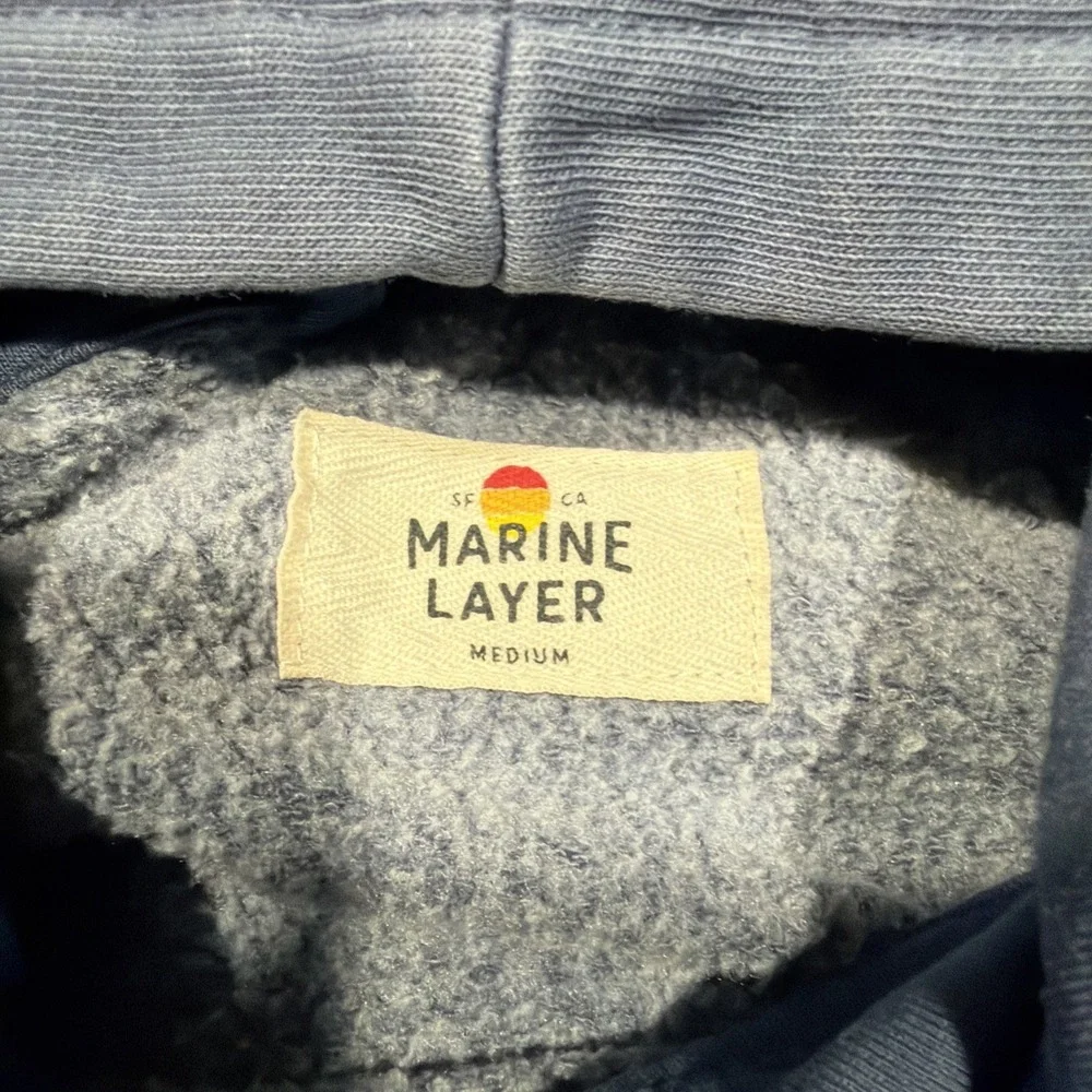 Marine Layer Cloud 9 Fleece Hoodie Men's MEDIUM Vintage Indigo Blue Palm Tree